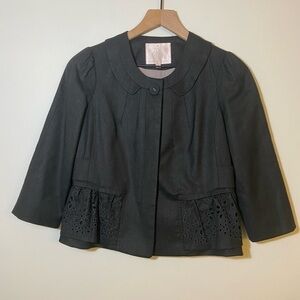 REBECCA TAYLOR  Slub-Suiting Evening Jacket Peplum Wool Blazer  Size 2 XS